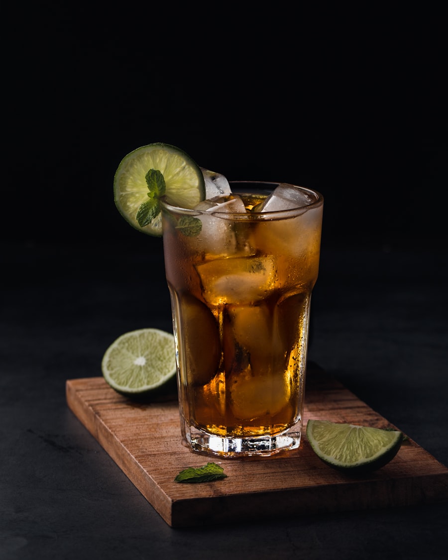 Dark rum cocktail with lime